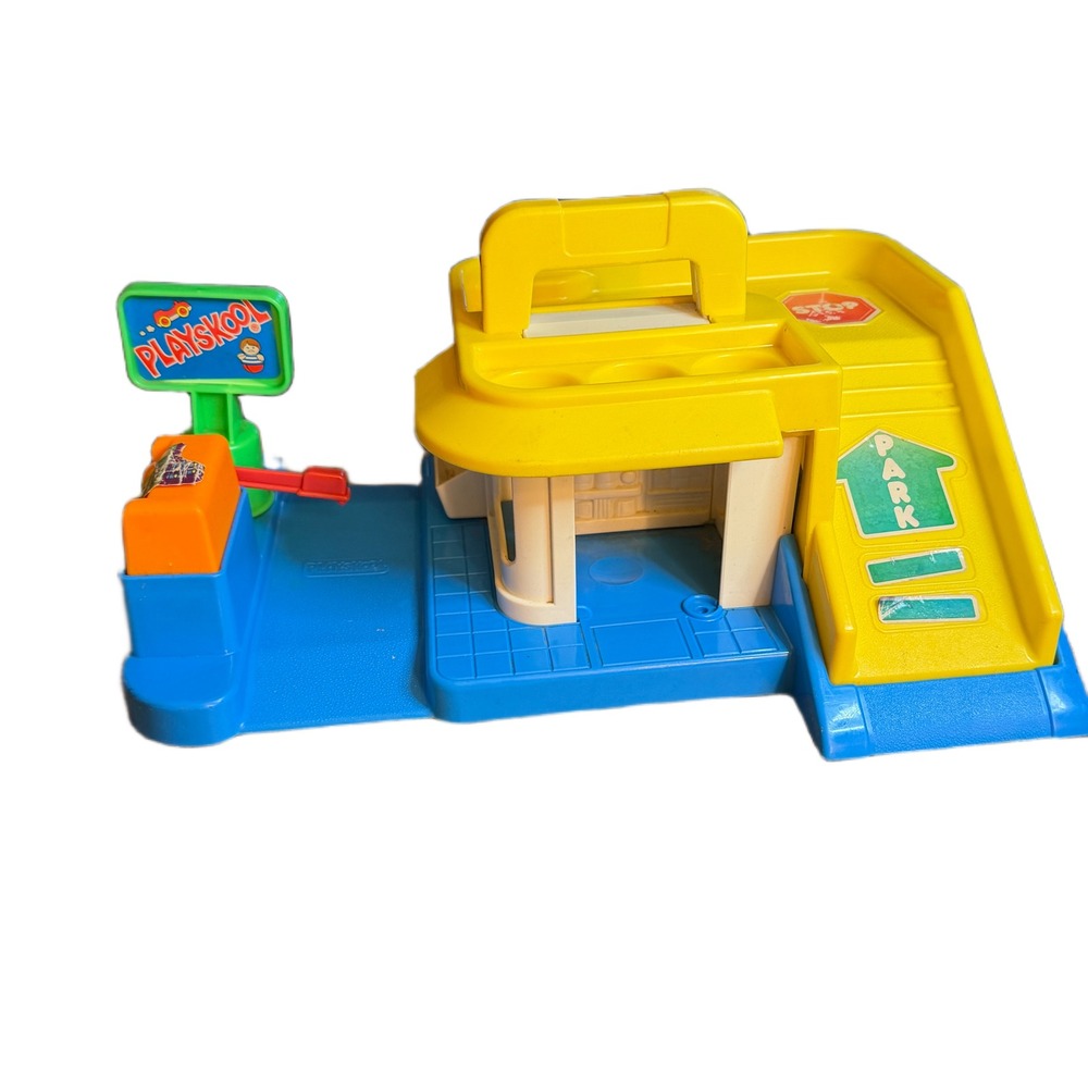 Vintage Playskool Weebles Gas Station Playset Blue Yellow 1970s Retro Toy